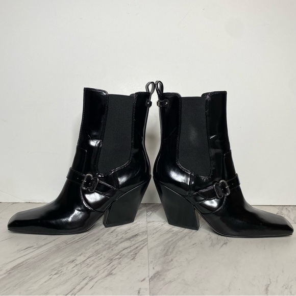 Sam Edelman Suzette Black Patent Chelsea Heeled Bootie 9M - Picture 7 of 14